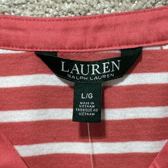 Lauren Ralph Lauren Shirt NWT Women's Large Orange Nautical Striped V Neck Top - Picture 7 of 9